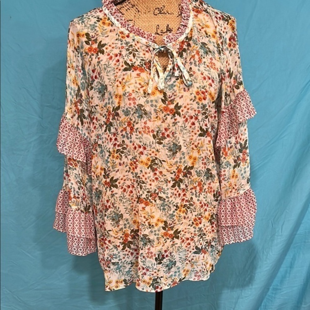 a.n.a Orange Ruffled Bell Sleeve Blouse Cottagecore Fairycore